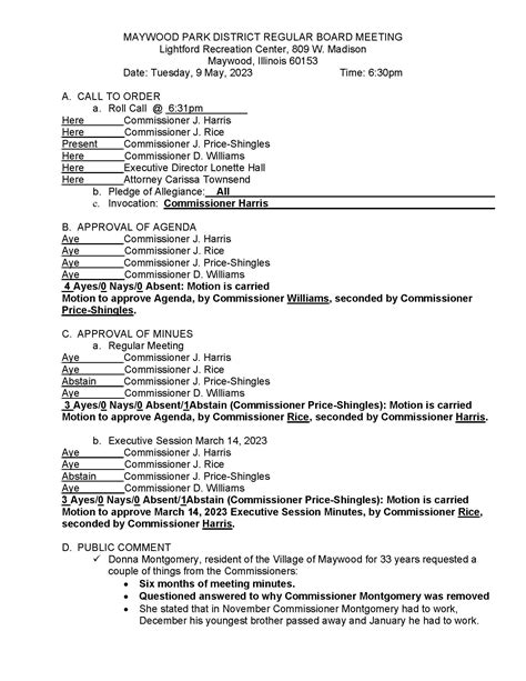 Meetings And Agenda — Maywood Park District