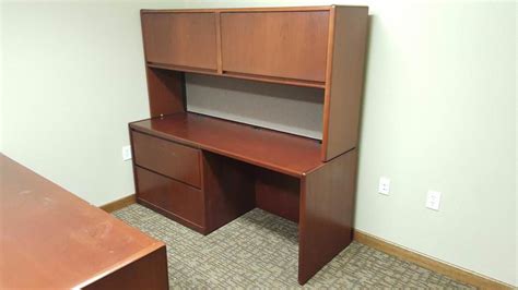 Veneer Credenza Desk With Lateral File And Hutch