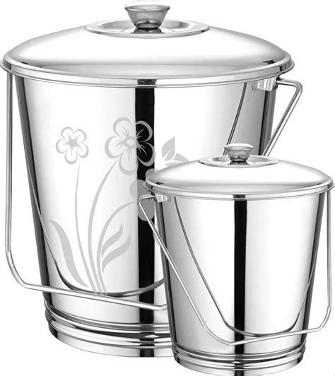 Polished Silver Stainless Steel Bucket With Cover Capacity L At Rs