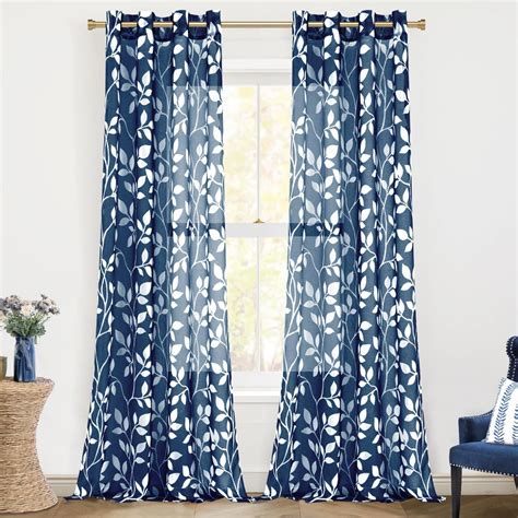 Xtmyi Navy Blue Pattern Curtains Inch Length For Living Room