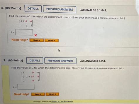 Solved Points Details Previous Answers Larlinalg Chegg