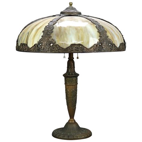 Bradley And Hubbard Table Lamp Slag Glass Shade At 1stdibs