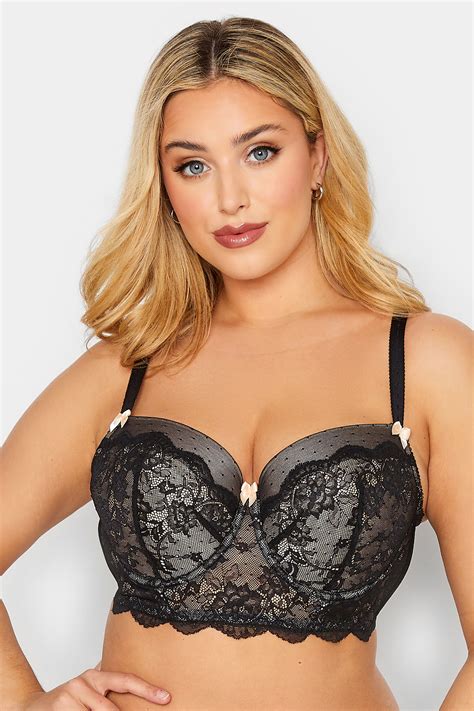 Black And Cream Lace Mesh Longline Padded Underwired Bra Yours Clothing