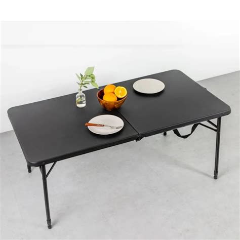 New 4 Foot Fold-In-Half Adjustable Table Rich Black Folding Table Camp ...