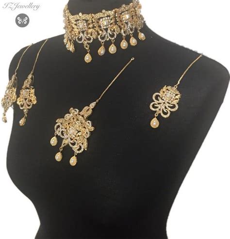 Pakistani Gold Plated Jewelry Asian Bridal Choker Jewellery Set In