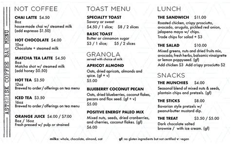 Coffee Menu — Asterisk Coffee Bar