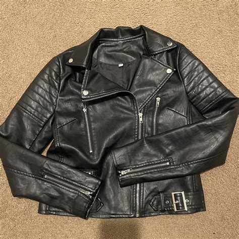 Black Faux Leather Moto Jacket With Zipper And Depop