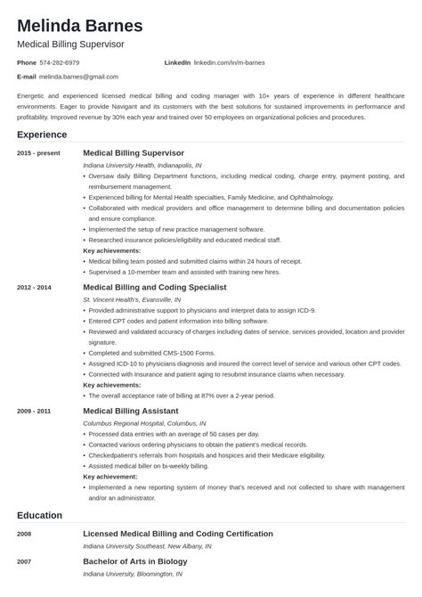 Medical Billing Resume Sample Writing Guide Tips