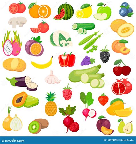 Vector Fruits and Vegetables Icon Set Isolated on White Background. Vector Illustration Stock ...