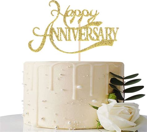 Buy Gold Glitter Happy Anniversary Cake Topper For Wedding