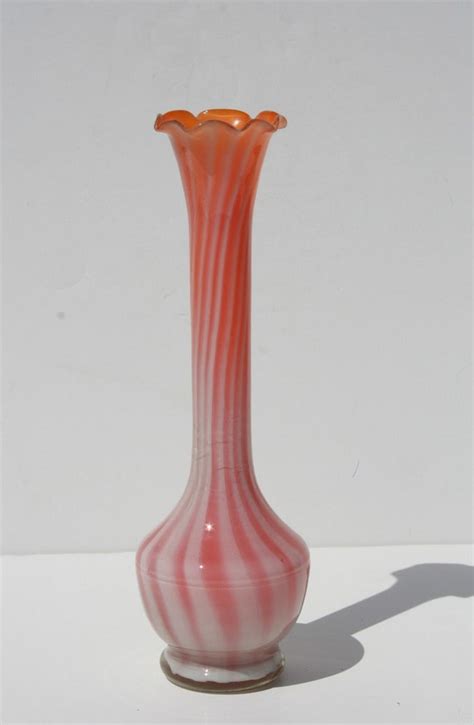 Items Similar To Vintage Ruffled Rim Orange And White Swirl Art Glass Vase On Etsy