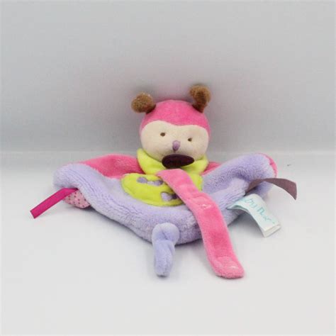 Doudou plat super tétine papillon rose mauve vert BABY NAT