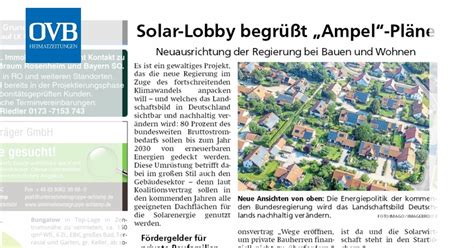 Solar Lobby Begr T Ampel Pl Ne Ovb Heimatzeitungen