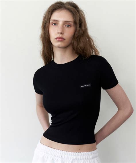 MUSINSA ROCKCAKE Small Logo Ribbed Top Black