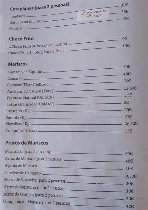 Menu at Baía do Sado restaurant Setúbal Municipality