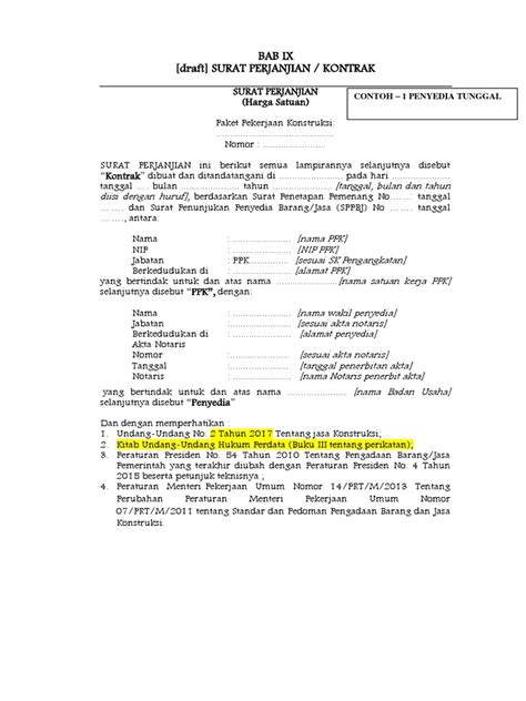 Contoh Rancangan Kontrak Pengadaan Barang Dan Jasa 2020
