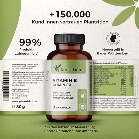 Plantrition Vitamin B Komplex Hochdosiert Vegan B B B B B