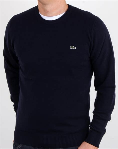 Lacoste Wool Crew Neck Jumper Navy Mens Wool Crew Neck Croc