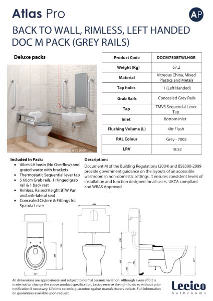 Atlas Pro Rimless DeLuxe Back To Wall DocM Pack Left Hand 40cm Basin