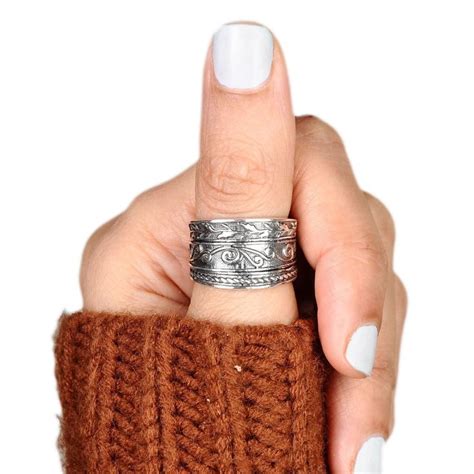 Thumb Ring Sterling Silver Ring For Women Thick Rustic Wide Band