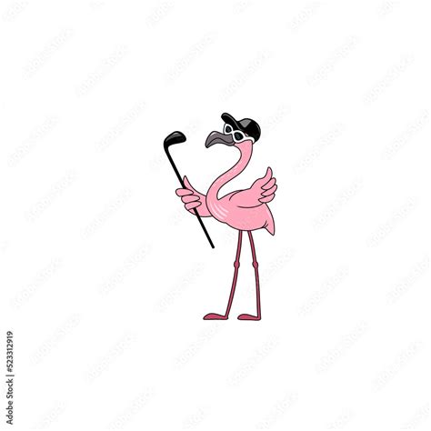 Vetor De Pink Flamingo Play Golf Vector Illustration Cartoon