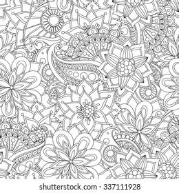 Doodle Flowers Seamless Pattern Zentangle Style Stock Vector Royalty