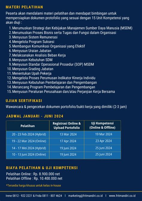 Fritmandiri Utama Pelatihan Dan Sertifikasi Bnsp Manajer Sumber Daya