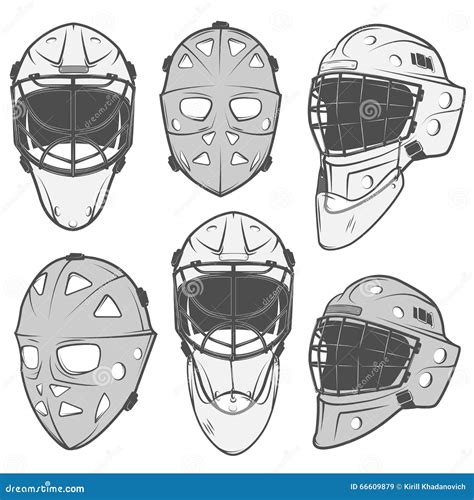 Set Of Vintage Ice Hockey Goalkeeper Helmet Design Elements For Emblems