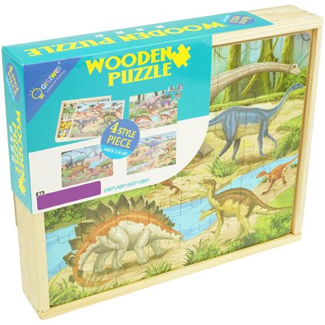 Drewniane Puzzle Dinozaury Kolorowa Uk Adanka W Zabawki Drewniane