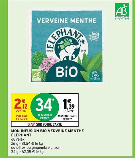 Promo Mon Infusion Bio Verveine Menthe éléphant chez Intermarché