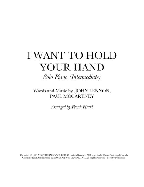 I Want To Hold Your Hand Arr Frank Pisani By The Beatles Sheet Music