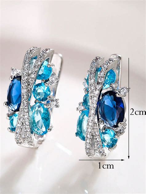 Pair Gorgeous Blue White Cubic Zirconia Paved Elegant Trendy Round