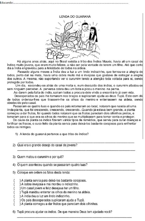 Gênero Textual Legenda 1 Ano - BEL CARDOZO: ATIVIDADE GÊNERO TEXTUAL LENDA