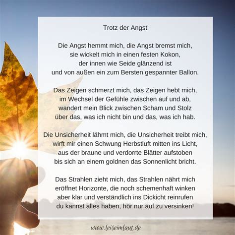 Gedicht Trotz Der Angst Leise Im Laut