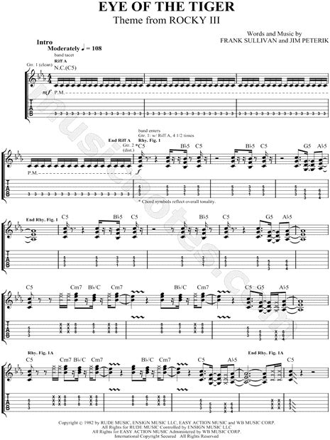 Survivor Eye Of The Tiger Guitar Tab In C Minor Download And Print