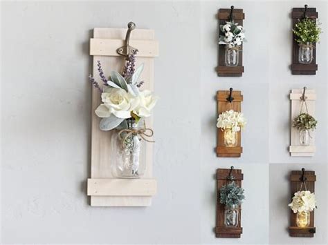 Farmhouse Mason Jar Wall Sconces Hanging Vase With Artificial Flowers