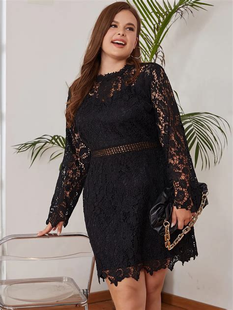 Eilly Bazar Plus Guipure Lace Overlay Fitted Dress SHEIN USA