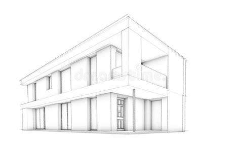 Croquis De Vecteur De Maison Moderne Avec La Piscine Illustration De