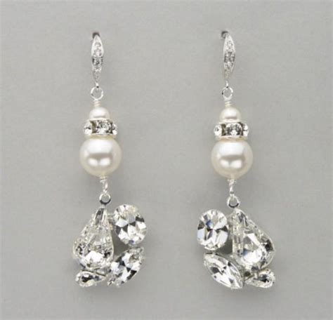 Pearl And Rhinestone Wedding Earrings Vintage Style Bridal Jewelry