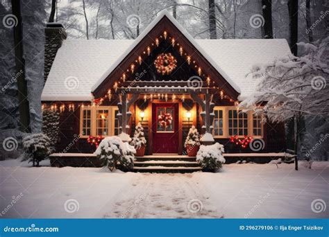 Enchanting and Cozy Christmas Cottage with Festive Decorations and Snowy Surroundings Stock ...