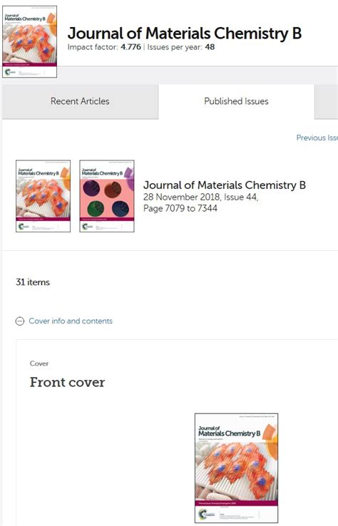 RSC Journal Of Materials Chemistry B Publishing News