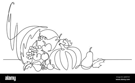 Cornucopia Horn Of Plenty Line Art Vector Illustration Continuous Line