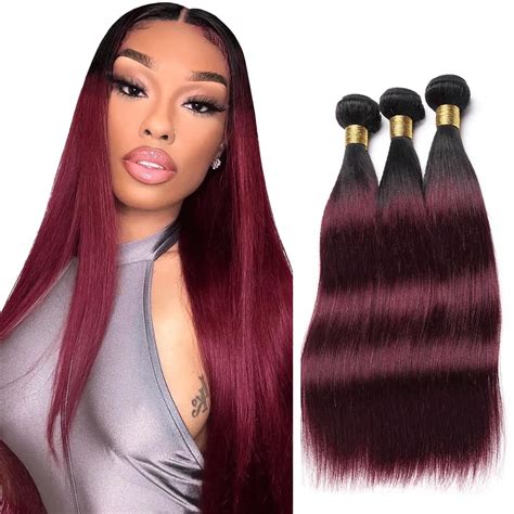 Amazon Burgundy Bundles Human Hair Straight Bundles 16 18 20 Inch