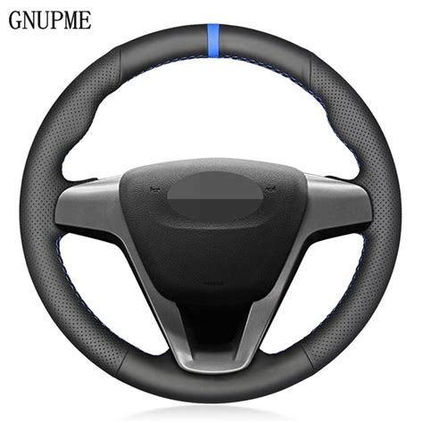 Funda Para Volante De Coche De Cuero Genuino Negro Suave Cosida A Mano