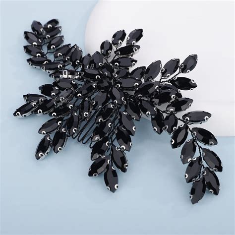 Amazon Teyglen Bridal Black Crystal Rhinestones Shiny Hair Comb