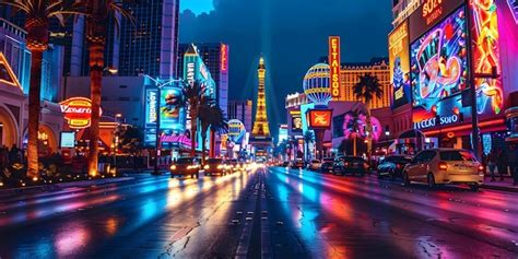 Premium Photo | Bright neon lights shine on the iconic Las Vegas Strip ...