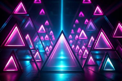 Premium Photo Realistic Triangle Neon Lights Background