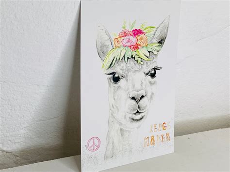 Postkarte Alpaka Lama Grußkarte bunt Aquarelle Etsy