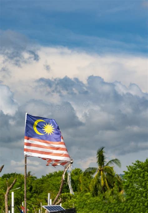 Malaysian National Flag Flying At Fisherman Boat Marina A Tourist