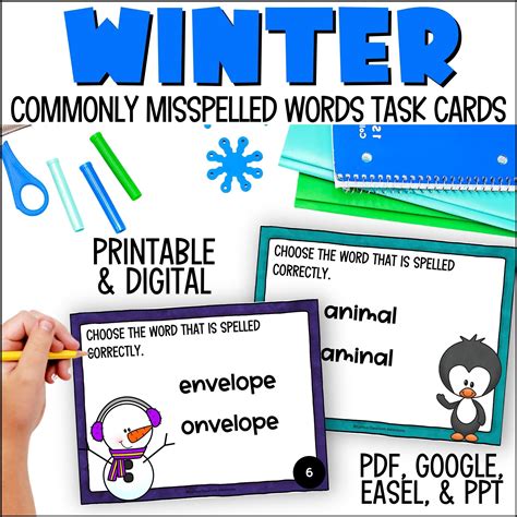 Winter Commonly Misspelled Words Task Cards Curious Classroom Adventures